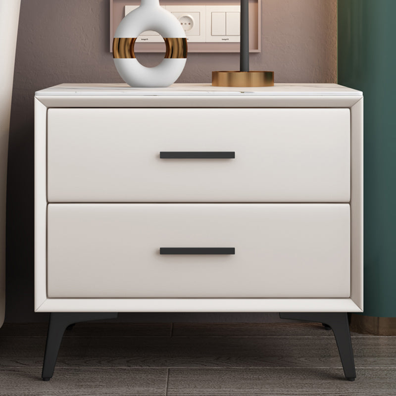 Modern Nightstand Stone Accent Table Nightstand with 2 Drawers