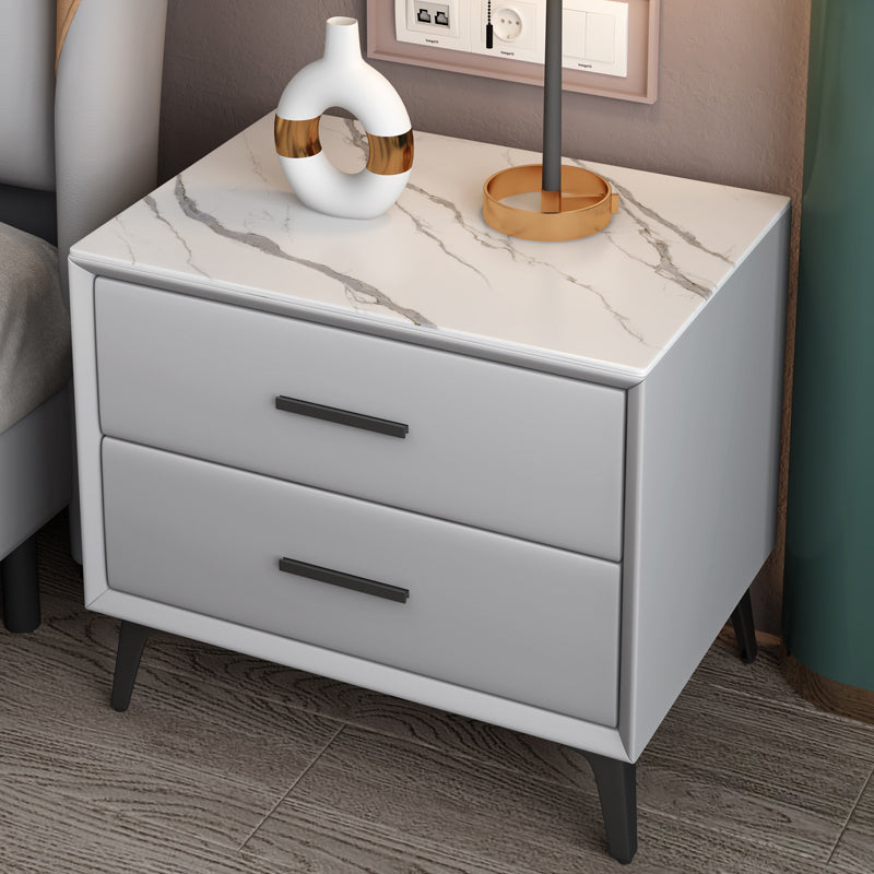 Modern Nightstand Stone Accent Table Nightstand with 2 Drawers