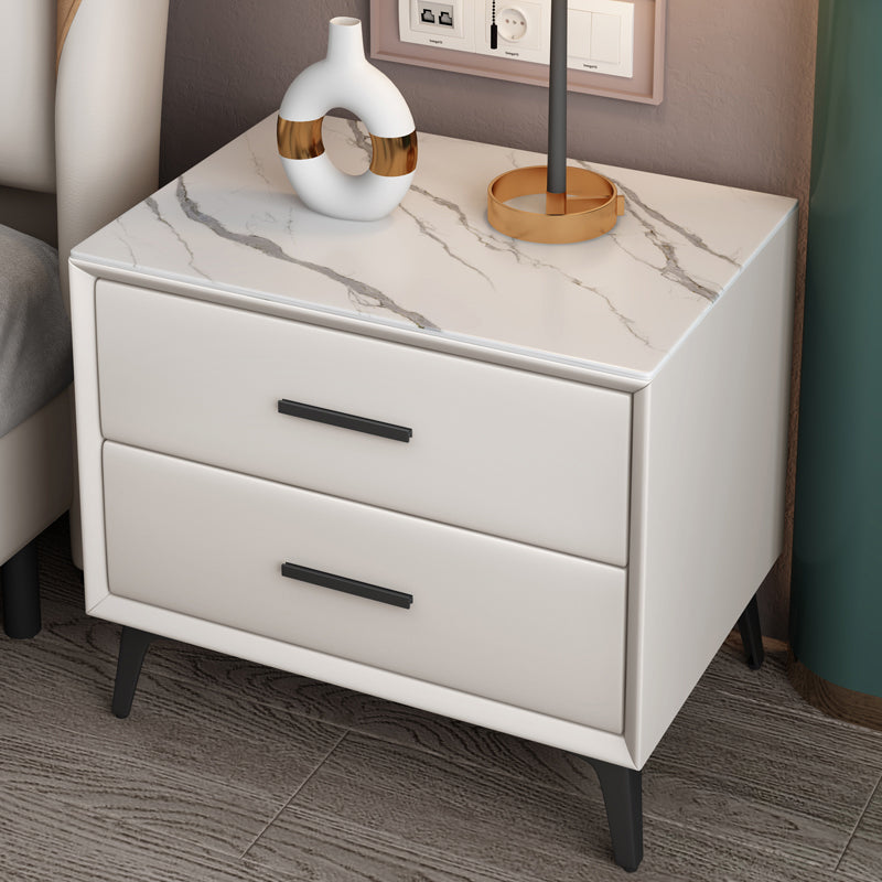 Modern Nightstand Stone Accent Table Nightstand with 2 Drawers