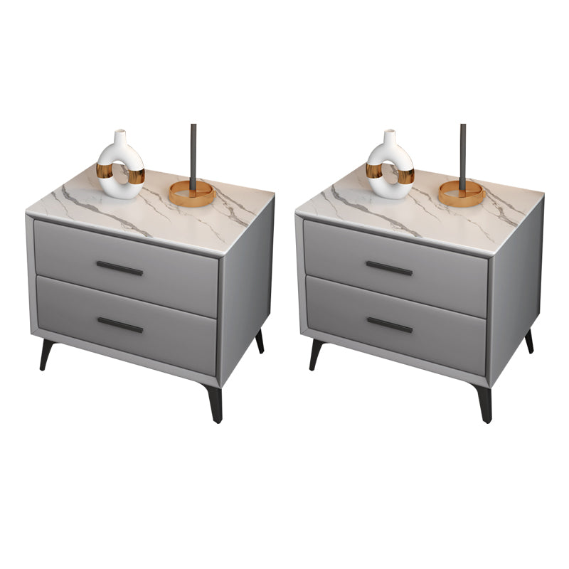 Modern Nightstand Stone Accent Table Nightstand with 2 Drawers