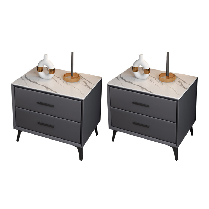 Modern Nightstand Stone Accent Table Nightstand with 2 Drawers