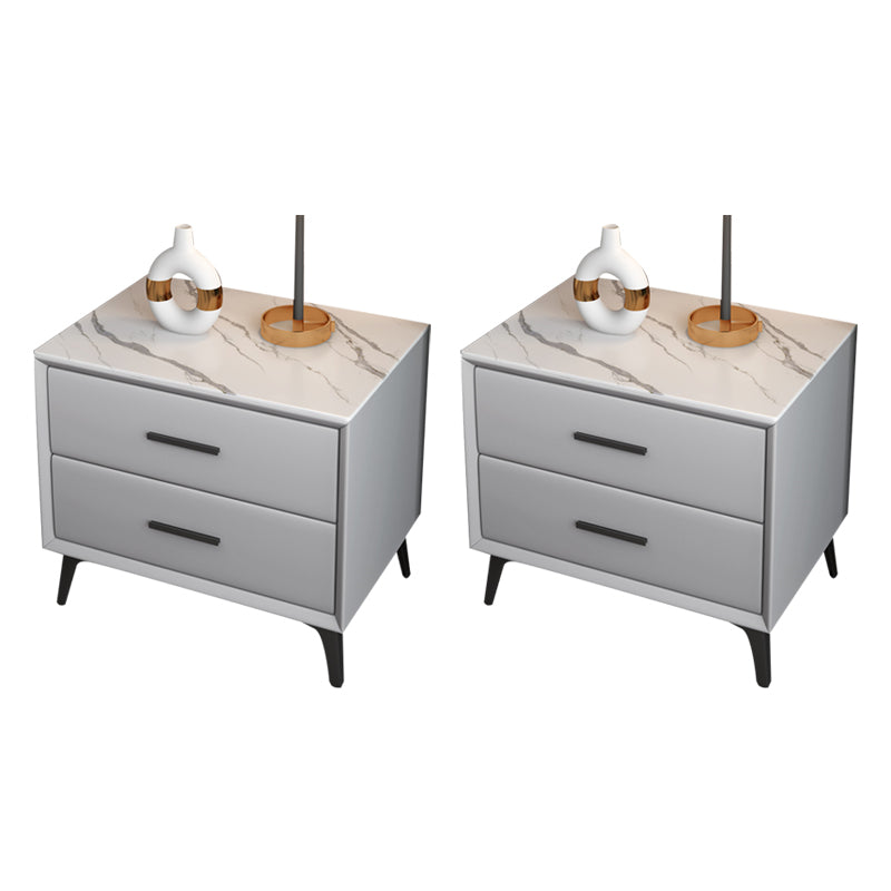 Modern Nightstand Stone Accent Table Nightstand with 2 Drawers