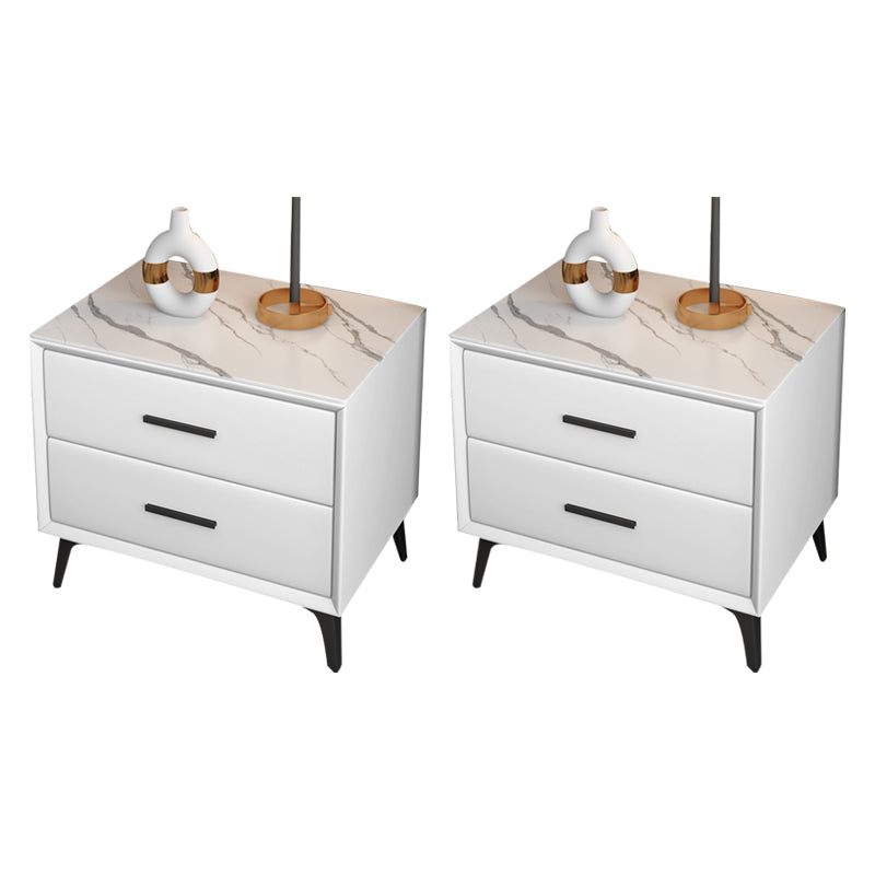 Modern Nightstand Stone Accent Table Nightstand with 2 Drawers