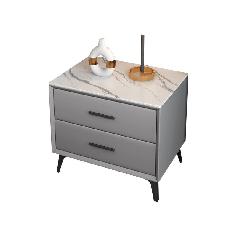 Modern Nightstand Stone Accent Table Nightstand with 2 Drawers