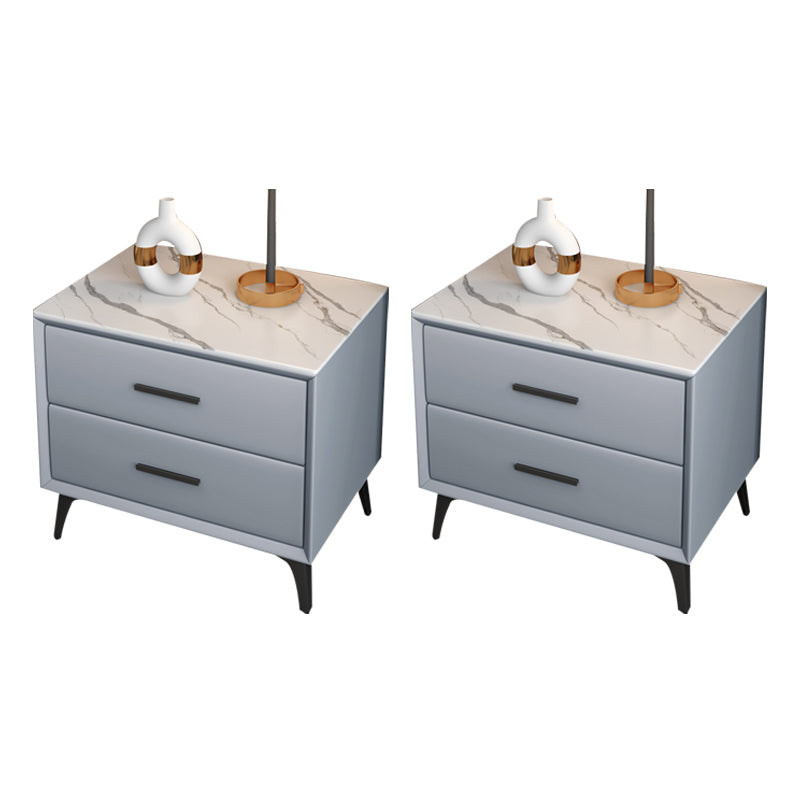 Modern Nightstand Stone Accent Table Nightstand with 2 Drawers