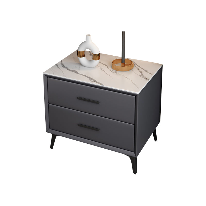 Modern Nightstand Stone Accent Table Nightstand with 2 Drawers