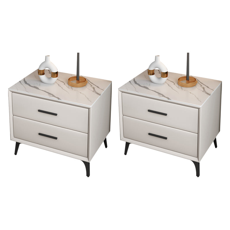 Modern Nightstand Stone Accent Table Nightstand with 2 Drawers