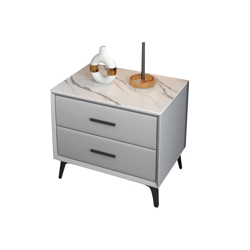 Modern Nightstand Stone Accent Table Nightstand with 2 Drawers