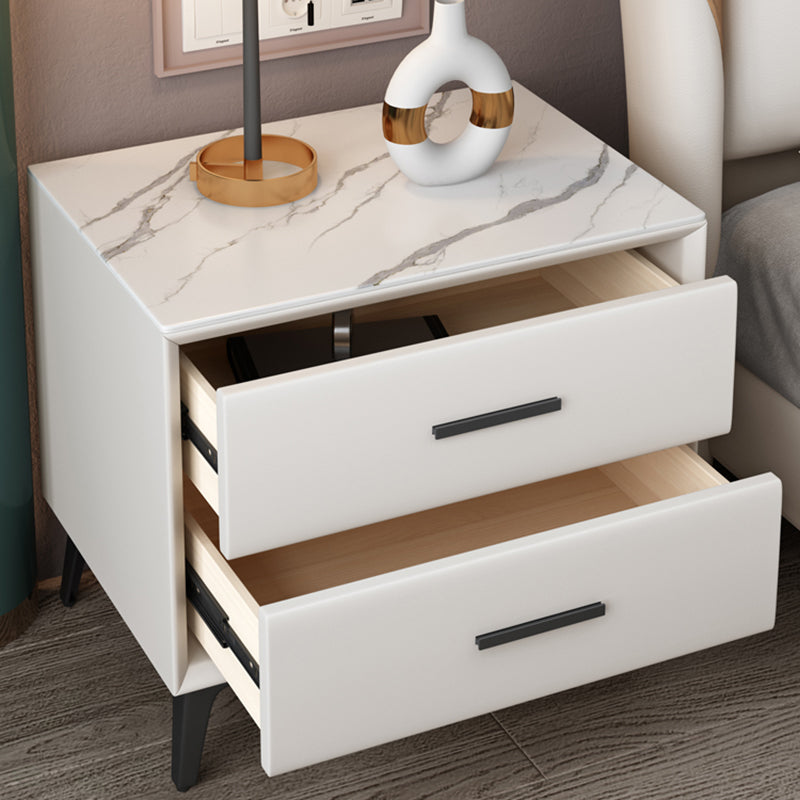 Modern Nightstand Stone Accent Table Nightstand with 2 Drawers