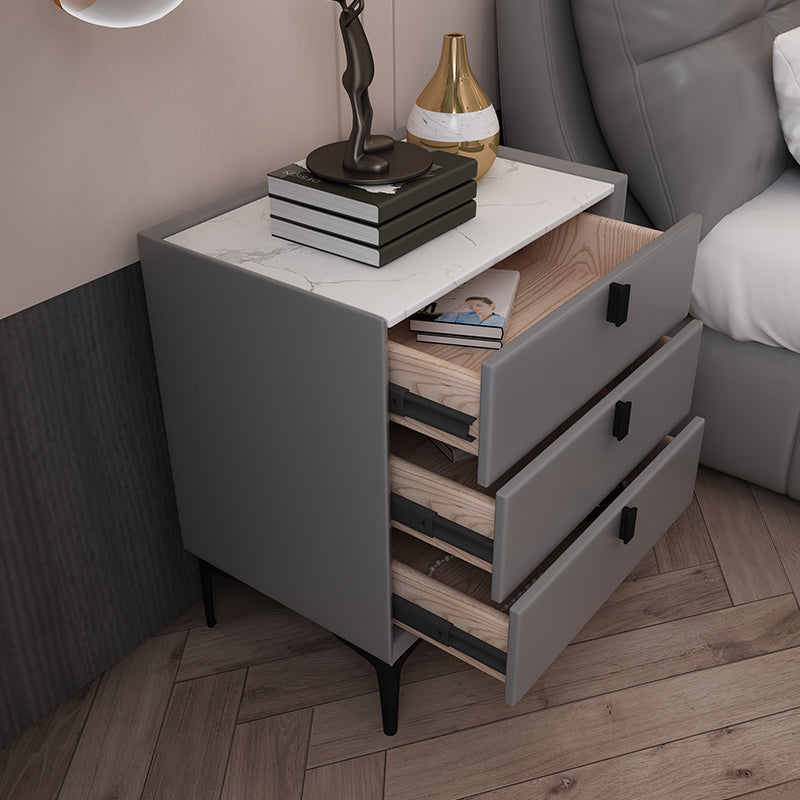 Modern Bedside Cabinet Stone Nightstand with 3 Drawers for Living Room