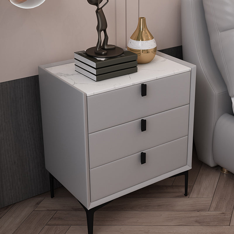 Modern Bedside Cabinet Stone Nightstand with 3 Drawers for Living Room