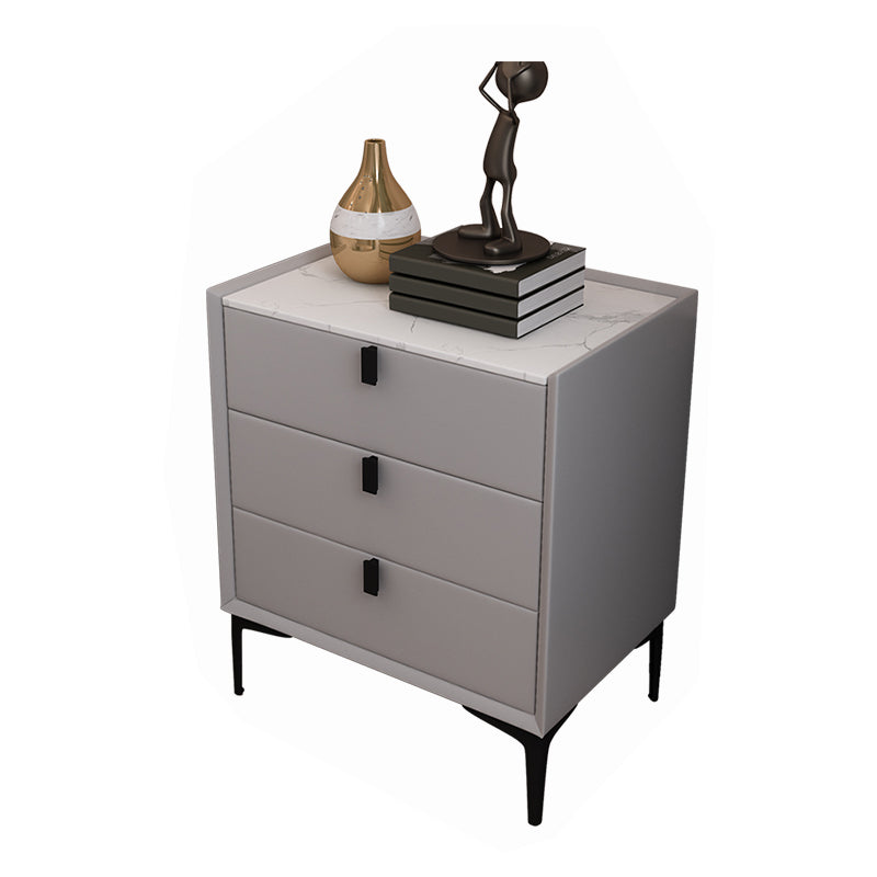 Modern Bedside Cabinet Stone Nightstand with 3 Drawers for Living Room