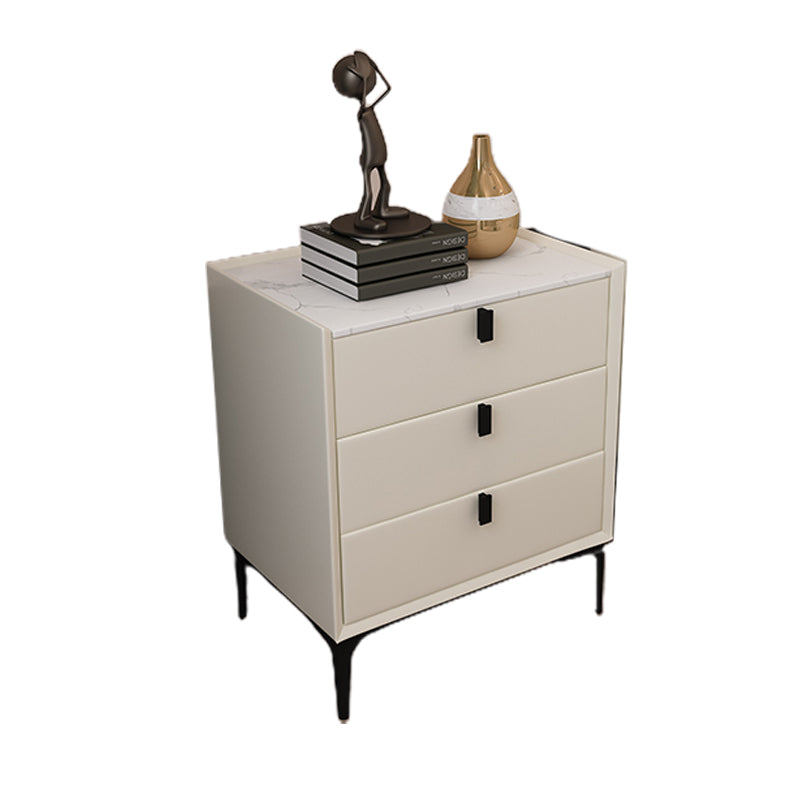 Modern Bedside Cabinet Stone Nightstand with 3 Drawers for Living Room