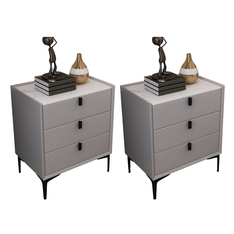 Modern Bedside Cabinet Stone Nightstand with 3 Drawers for Living Room