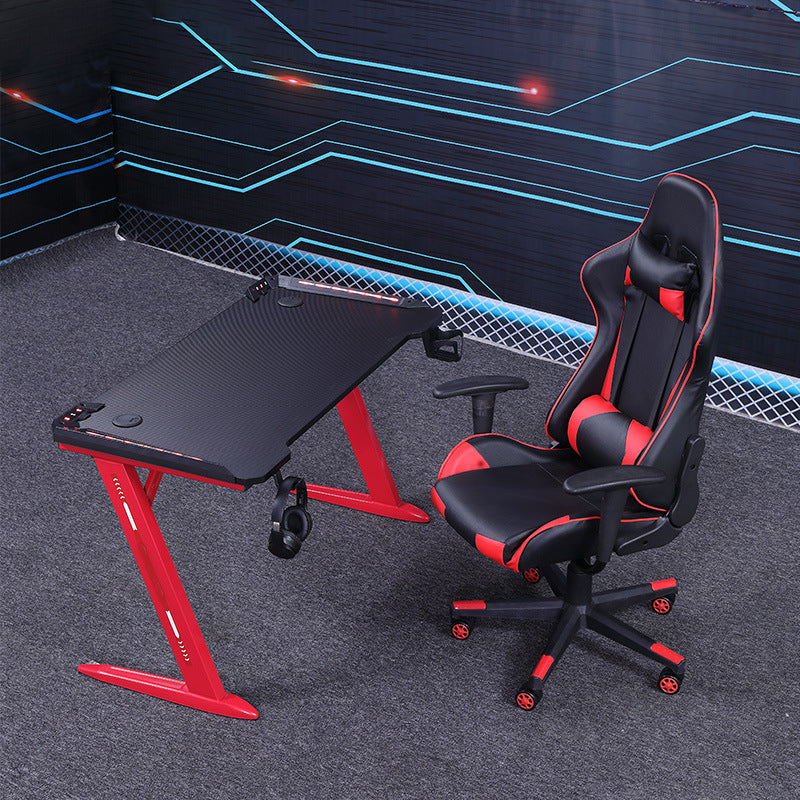 Rectangular Modern Gaming Desk Black T-Shape Computer Desk with Metal Legs