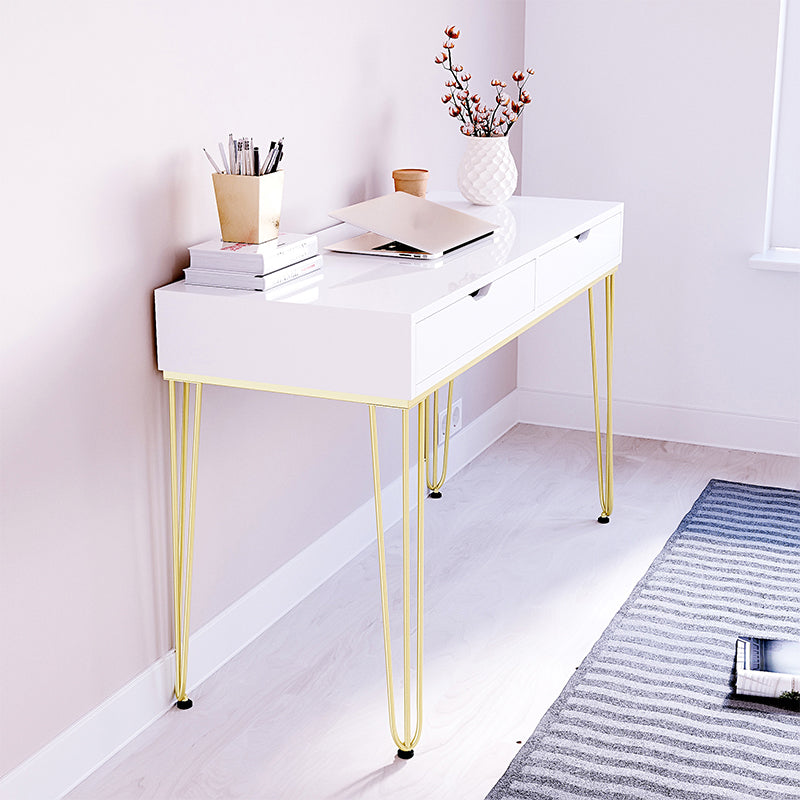 15" Wide Glam Writing Desk Rectangular White Wooden Office Desk