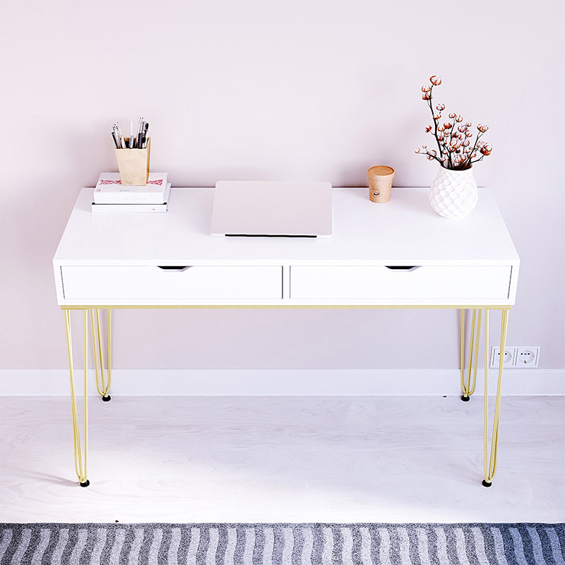 15" Wide Glam Writing Desk Rectangular White Wooden Office Desk