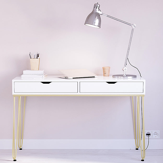 15" Wide Glam Writing Desk Rectangular White Wooden Office Desk