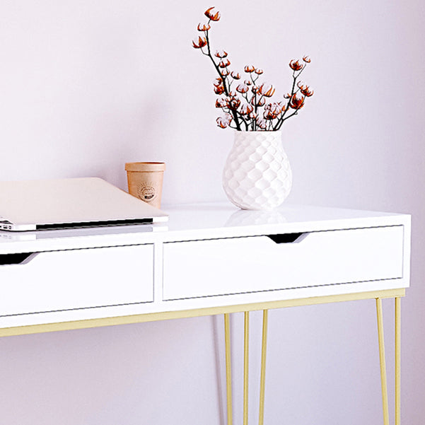 15" Wide Glam Writing Desk Rectangular White Wooden Office Desk