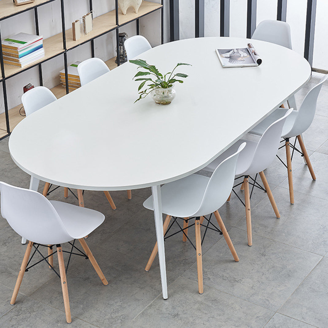 Contemporary Office Desk Oval White Wood Parsons Writing Desk