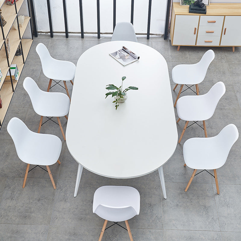 Contemporary Office Desk Oval White Wood Parsons Writing Desk