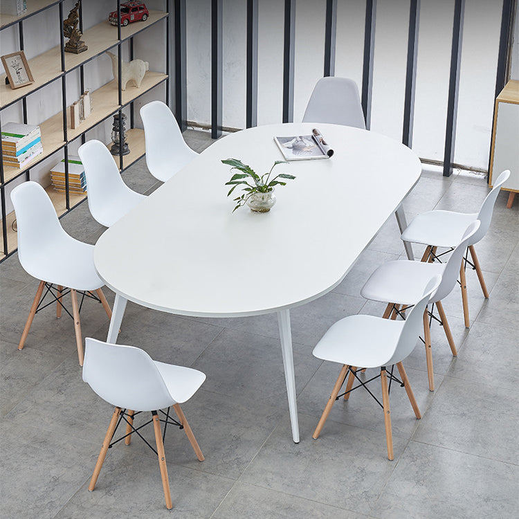 Contemporary Office Desk Oval White Wood Parsons Writing Desk