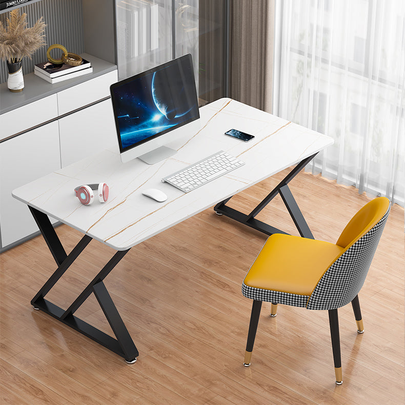 Glam Style Stone Computer Desk Rectangular Office Desk with Metal Legs