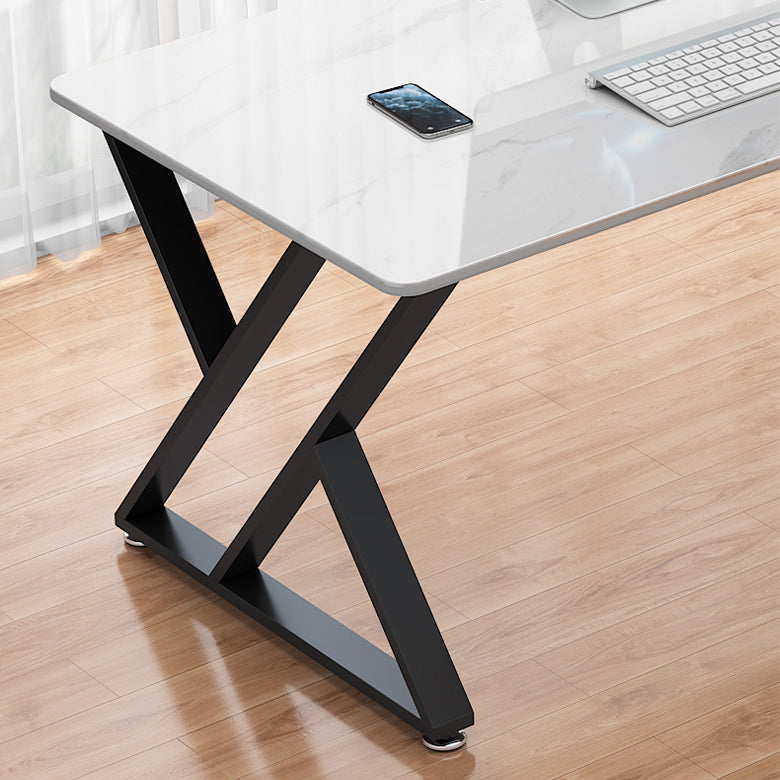 Glam Style Stone Computer Desk Rectangular Office Desk with Metal Legs