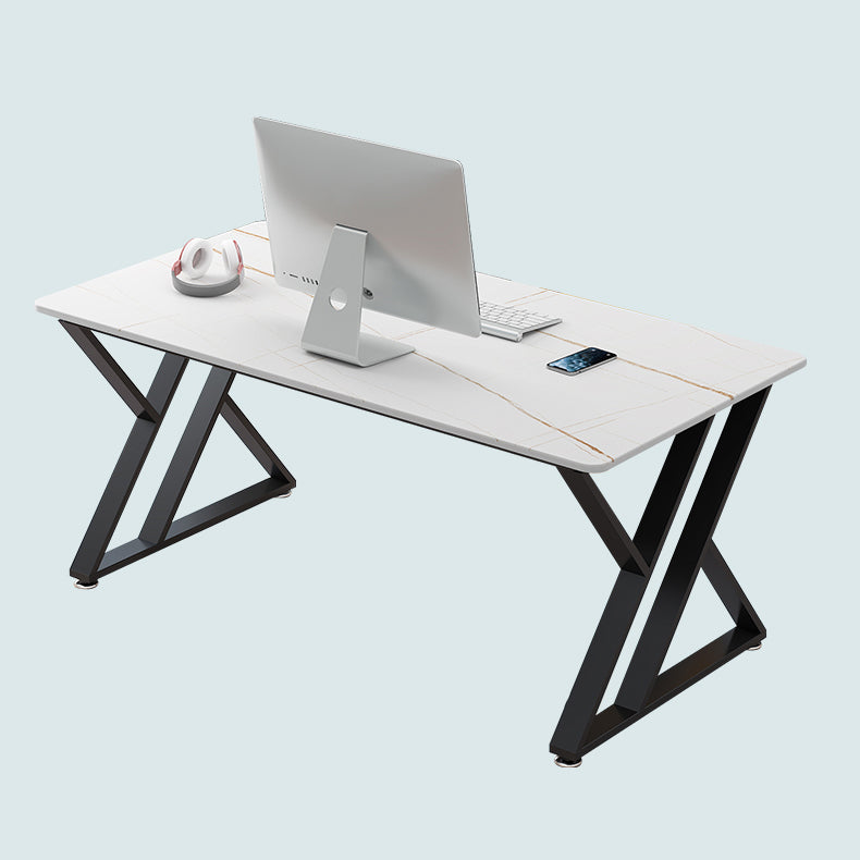 Glam Style Stone Computer Desk Rectangular Office Desk with Metal Legs