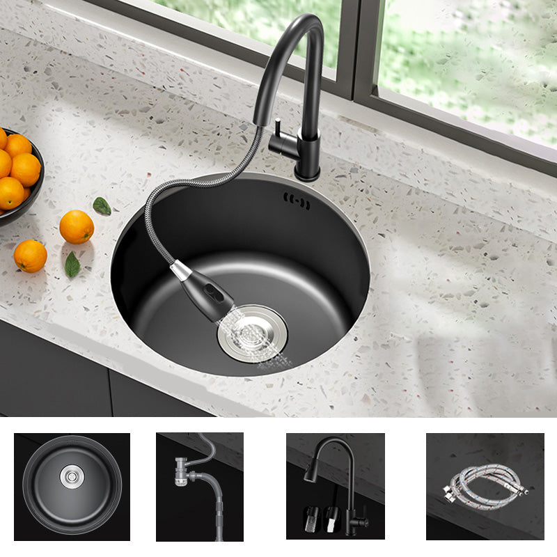 Modern Style Kitchen Sink Stainless Steel Round Kitchen Sink with Drain Strainer Kit