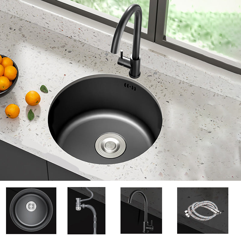 Modern Style Kitchen Sink Stainless Steel Round Kitchen Sink with Drain Strainer Kit