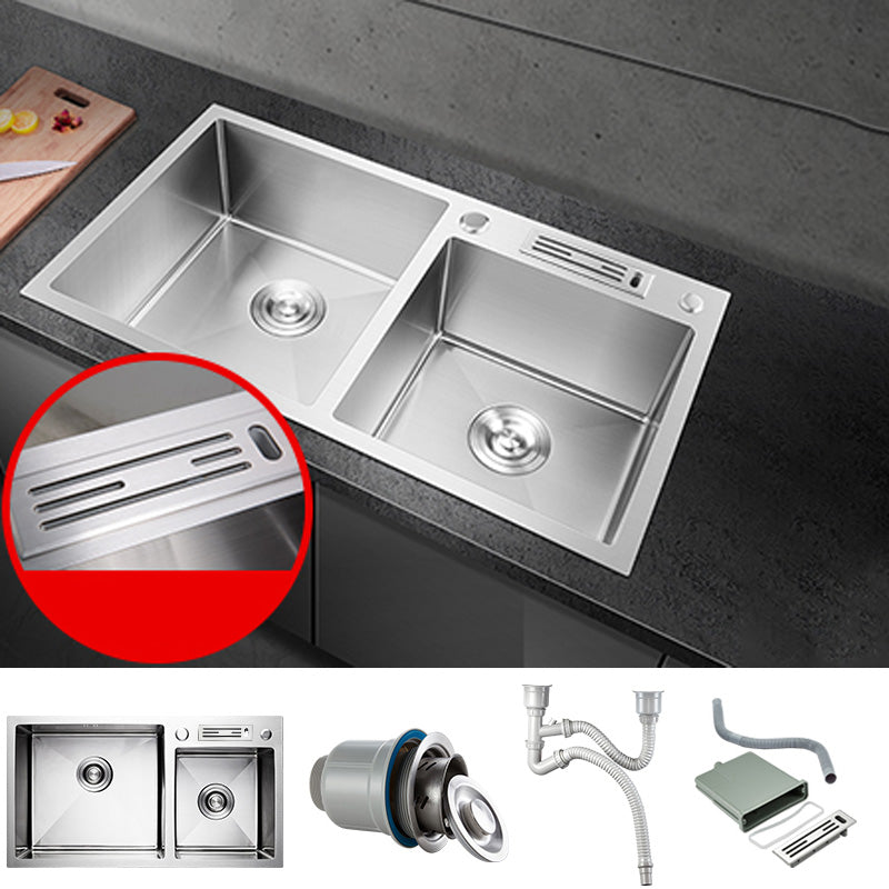 Contemporary Style Kitchen Sink Stainless Steel Double Basin Drop-In Kitchen Sink