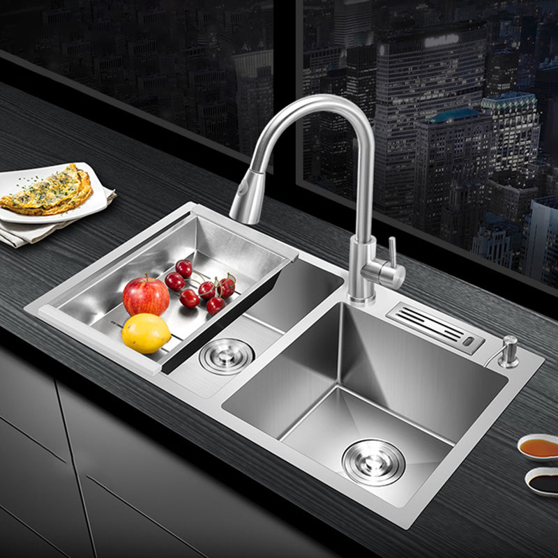 Contemporary Style Kitchen Sink Stainless Steel Double Basin Drop-In Kitchen Sink