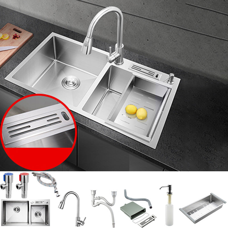 Contemporary Style Kitchen Sink Stainless Steel Double Basin Drop-In Kitchen Sink