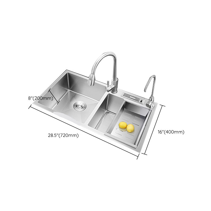 Contemporary Style Kitchen Sink Stainless Steel Double Basin Drop-In Kitchen Sink