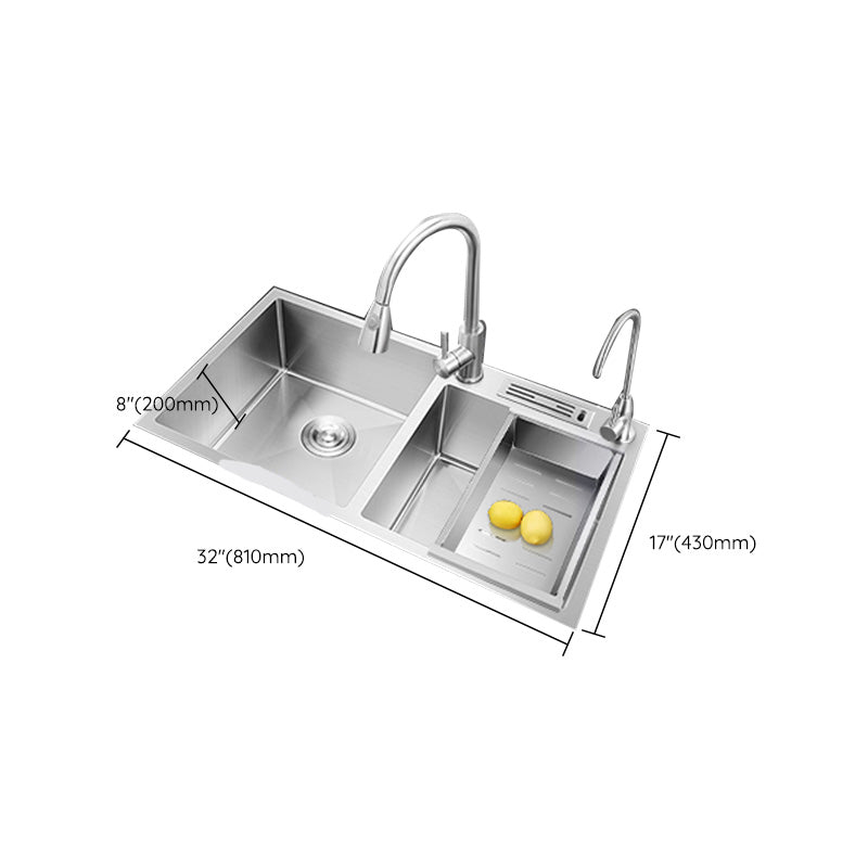 Contemporary Style Kitchen Sink Stainless Steel Double Basin Drop-In Kitchen Sink