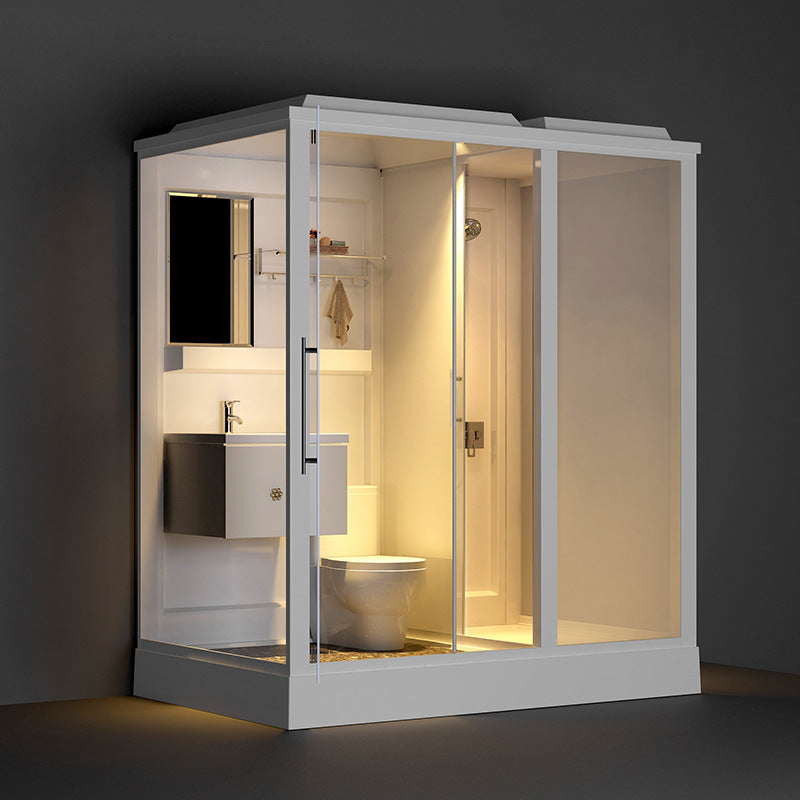 Single Sliding Shower Stall 91" H Framed Rectangle Shower Stall with White Base