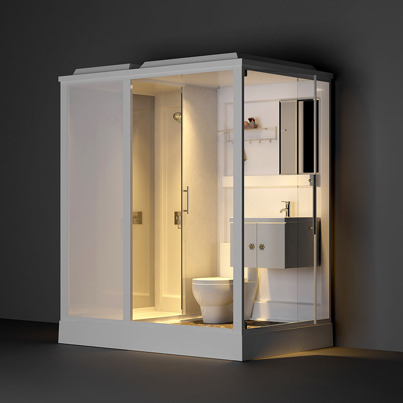 Single Sliding Shower Stall 91" H Framed Rectangle Shower Stall with White Base