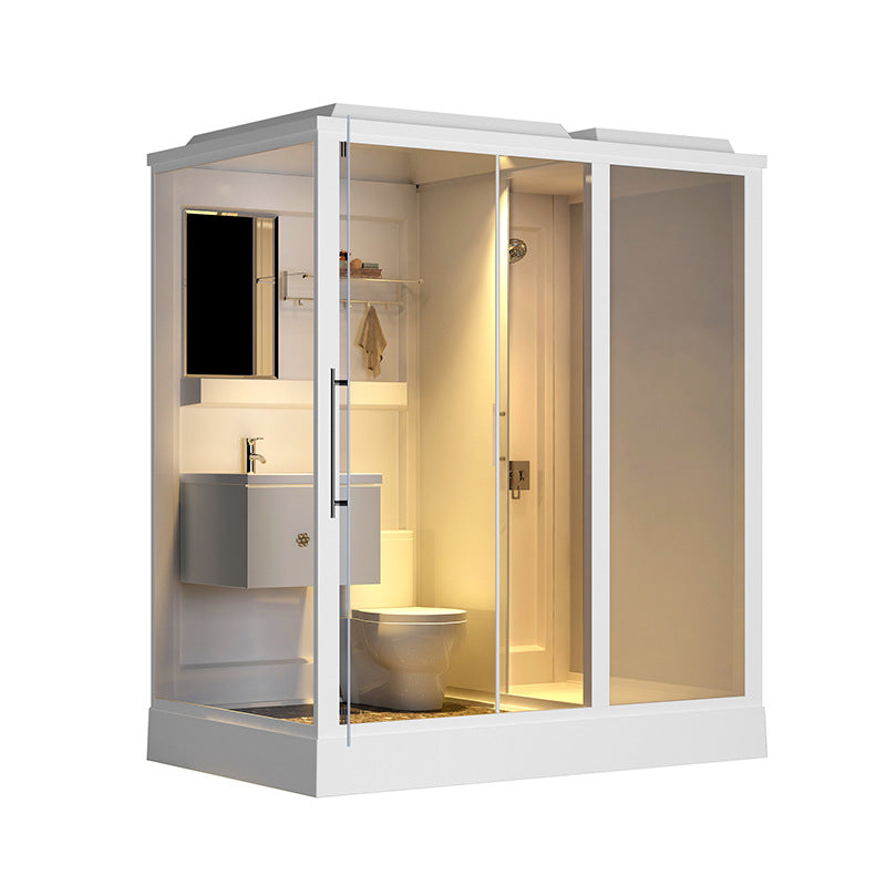 Single Sliding Shower Stall 91" H Framed Rectangle Shower Stall with White Base