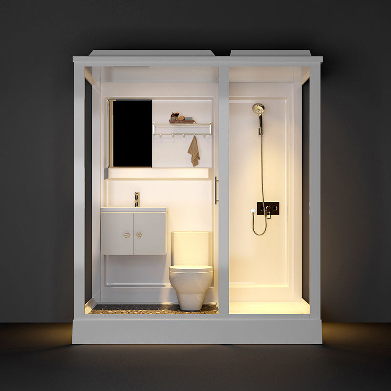 Single Sliding Shower Stall 91" H Framed Rectangle Shower Stall with White Base