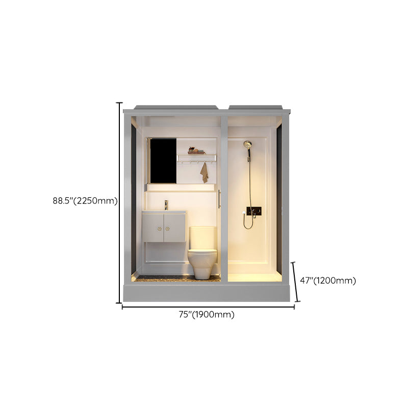 Single Sliding Shower Stall 91" H Framed Rectangle Shower Stall with White Base