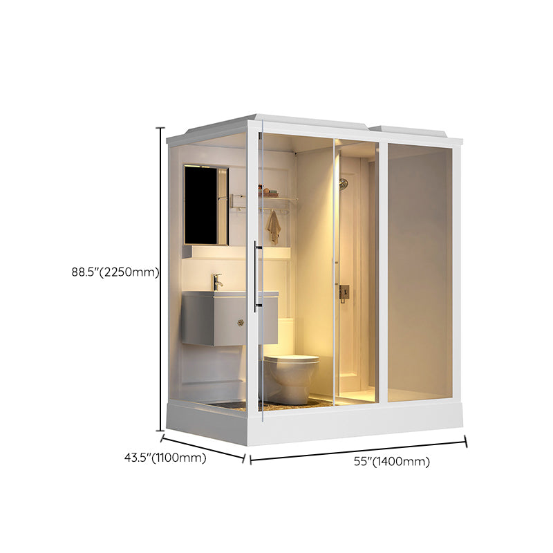 Single Sliding Shower Stall 91" H Framed Rectangle Shower Stall with White Base