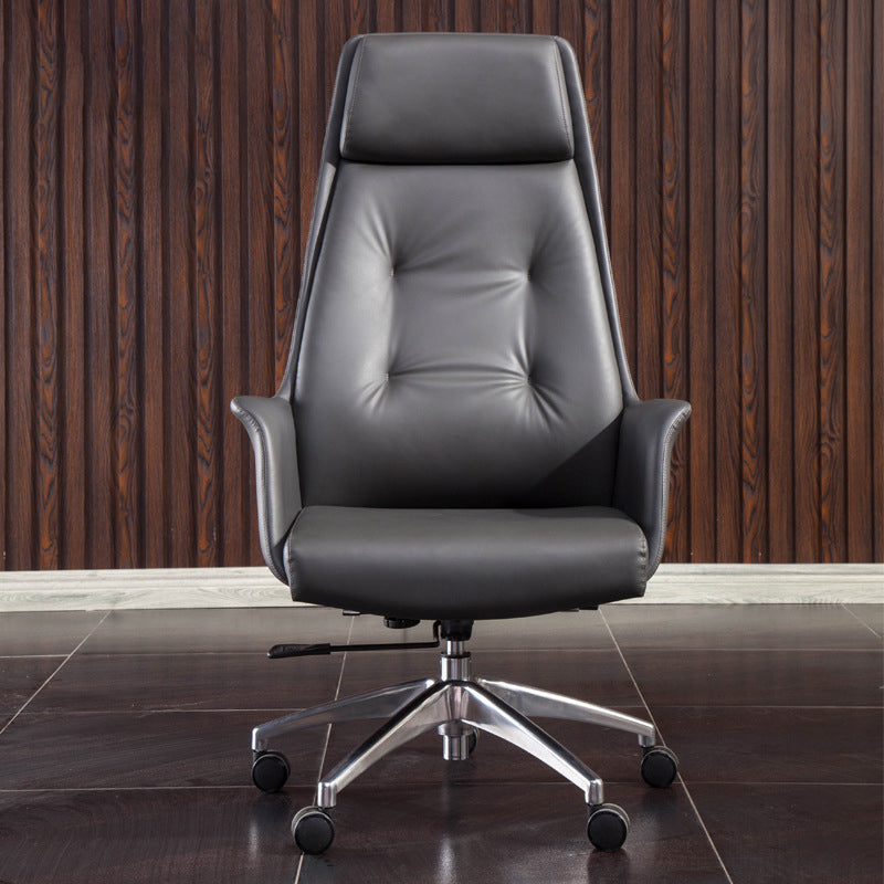 Padded Arms Contemporary Managers Chair Gray Leather Swivel Chair