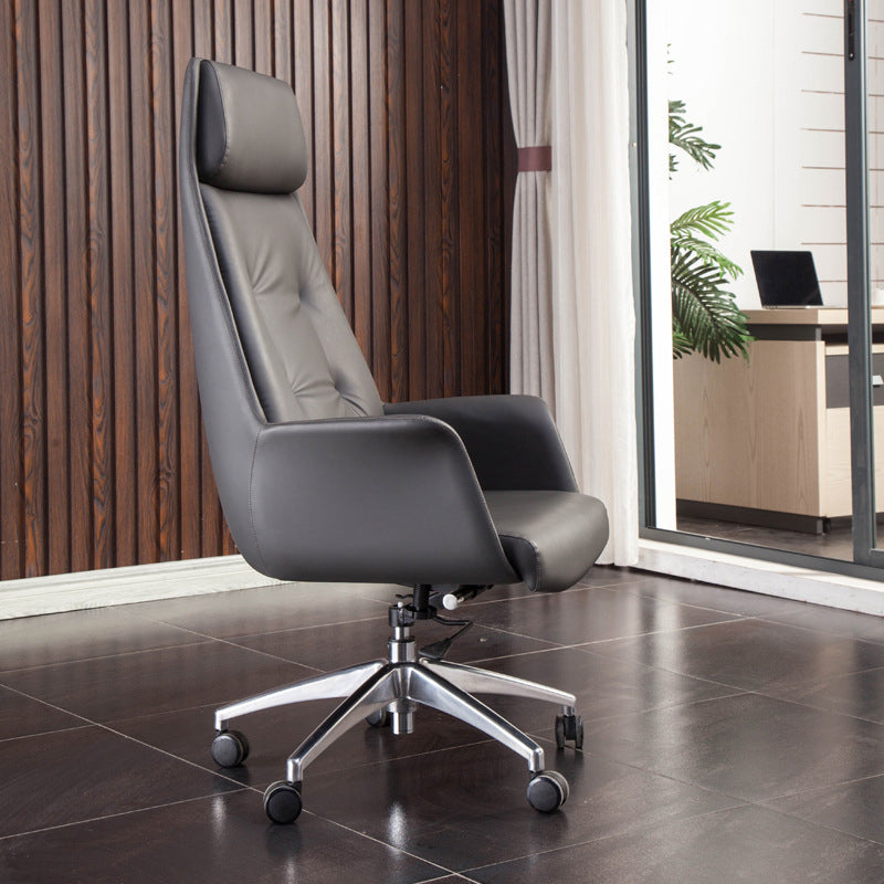 Padded Arms Contemporary Managers Chair Gray Leather Swivel Chair