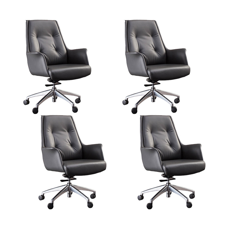 Padded Arms Contemporary Managers Chair Gray Leather Swivel Chair