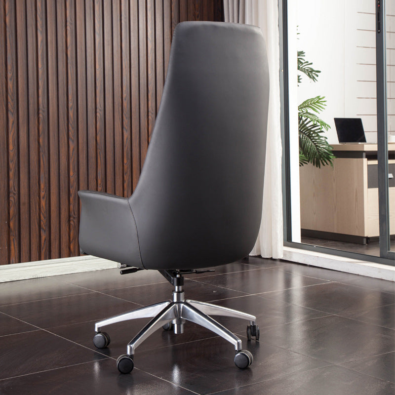 Padded Arms Contemporary Managers Chair Gray Leather Swivel Chair