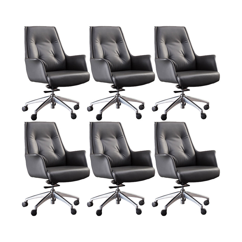 Padded Arms Contemporary Managers Chair Gray Leather Swivel Chair