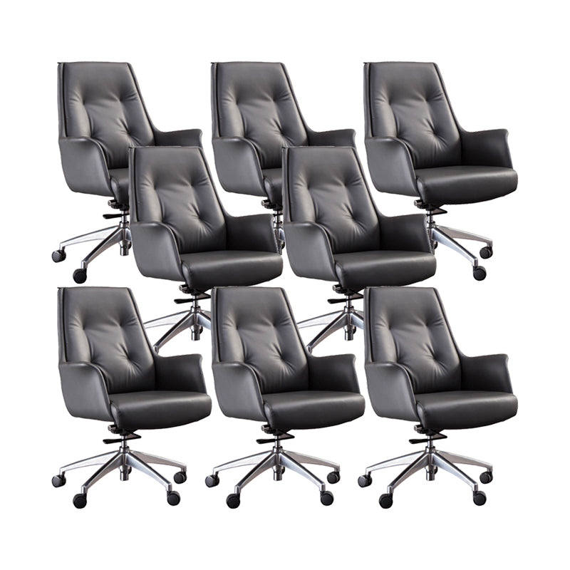 Padded Arms Contemporary Managers Chair Gray Leather Swivel Chair