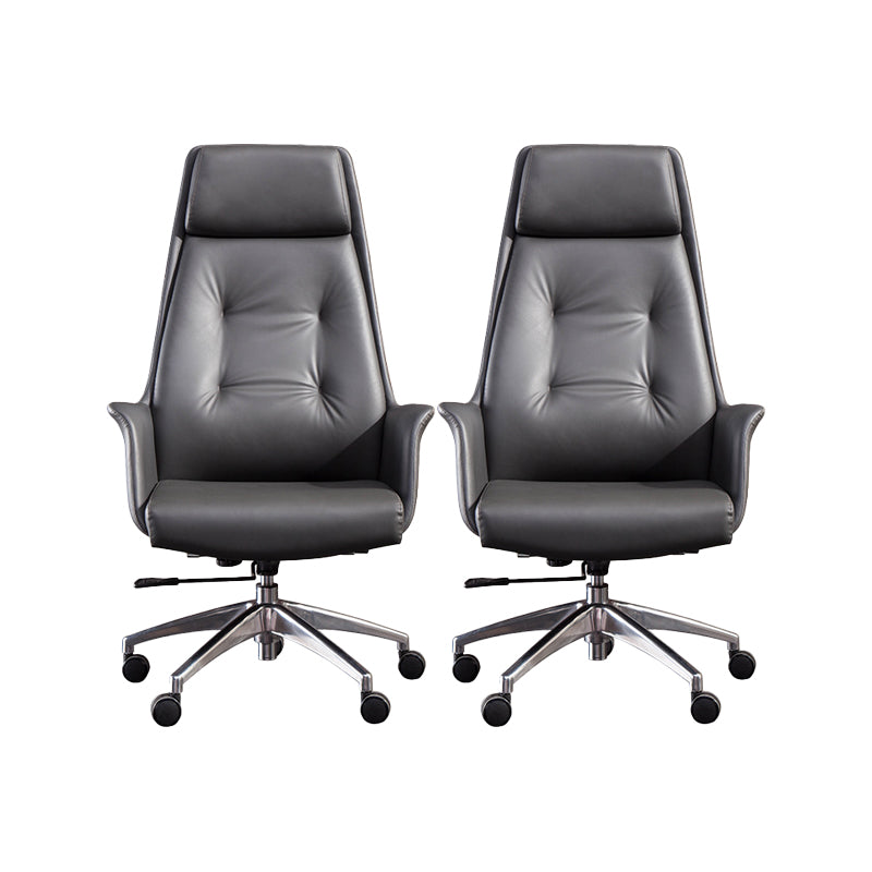 Padded Arms Contemporary Managers Chair Gray Leather Swivel Chair