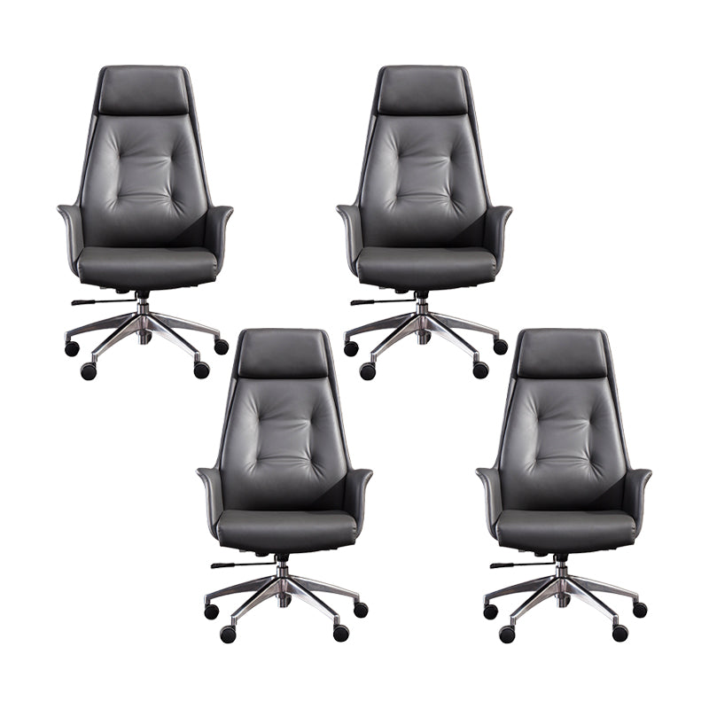 Padded Arms Contemporary Managers Chair Gray Leather Swivel Chair